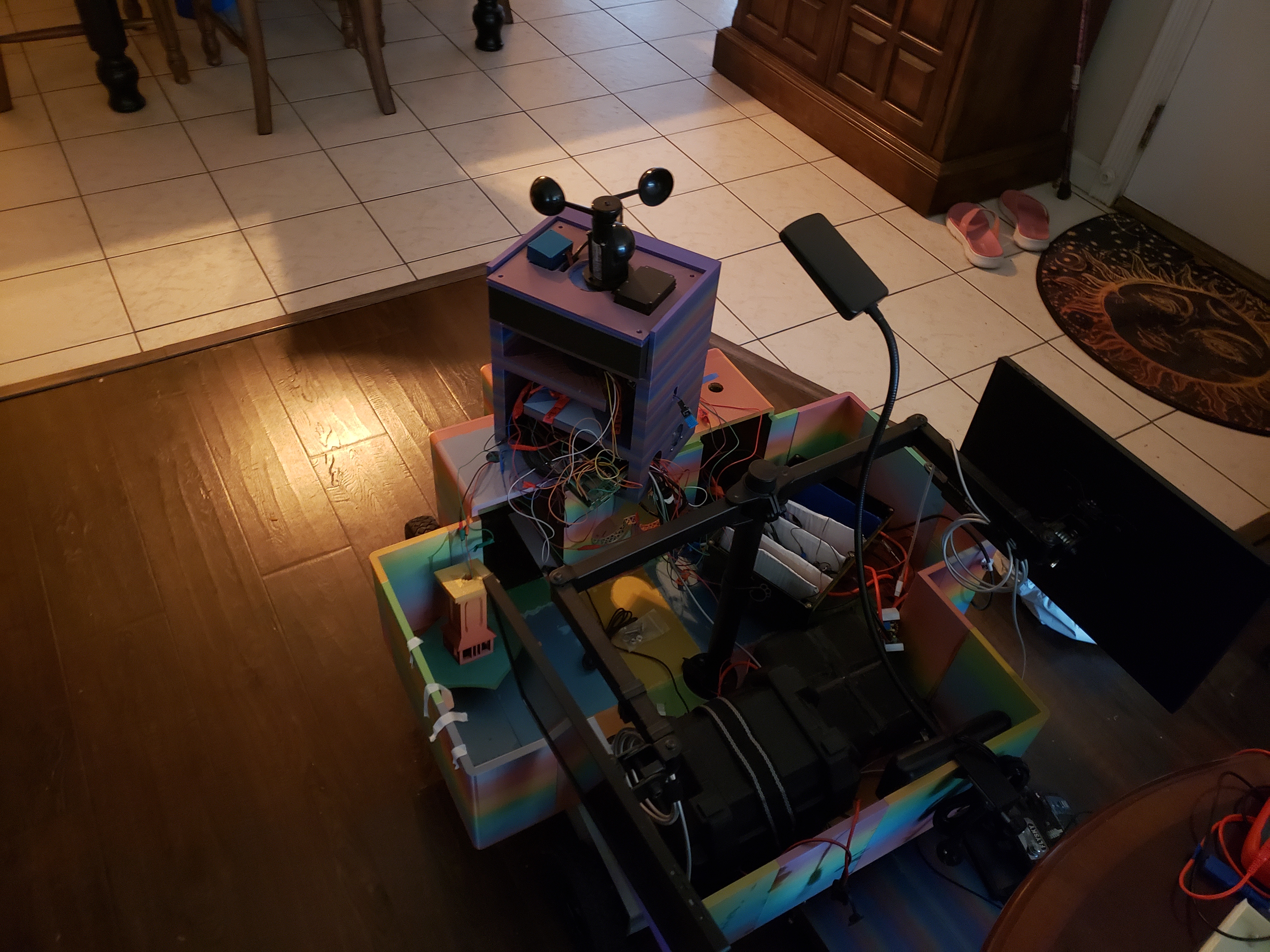 Top-down view of the robot's sensor tower and anemometer